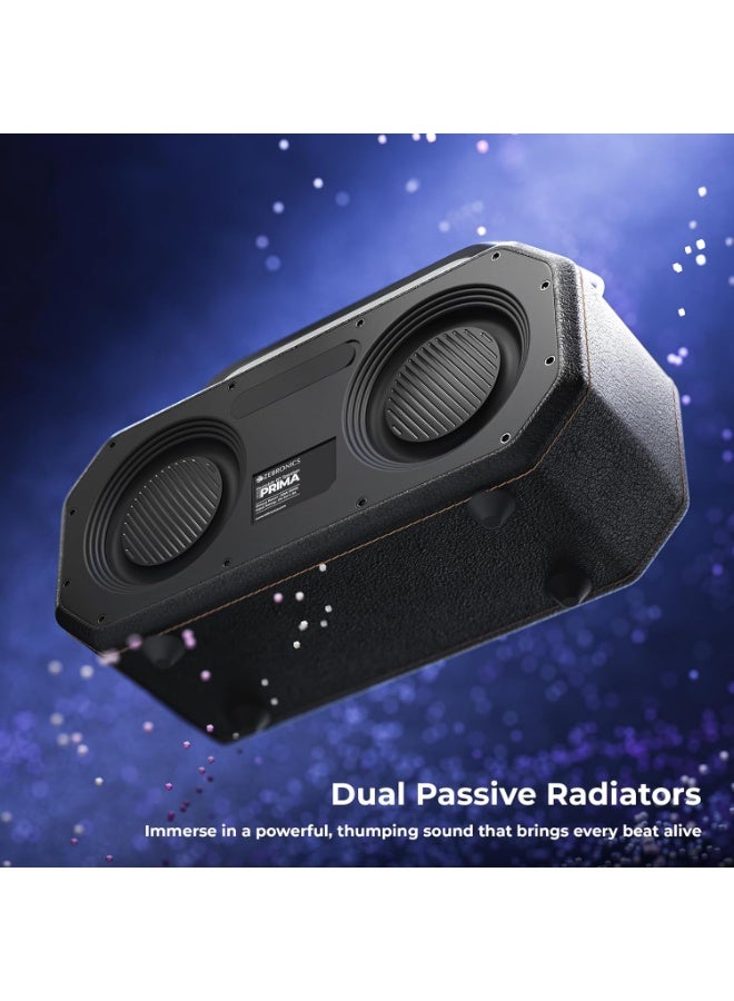 زيبونيكس Zebronics Prima, Portable Bluetooth Speaker, 90 Watts, Upto 9 Hours Playback, Dual 11.8cm Drivers, Dual Passive Radiators, BTv5.4 | TWS | AUX | USB, Carry Strap, Deep Bass, Splash Proof (Black) - Image 4